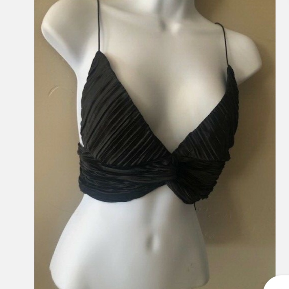 Urban Outfitters Black Satin Pleated Crop Top S